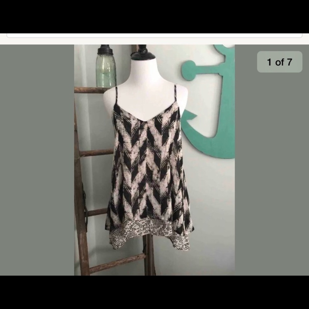 19 Cooper Womens Herringbone Print Layered Top
